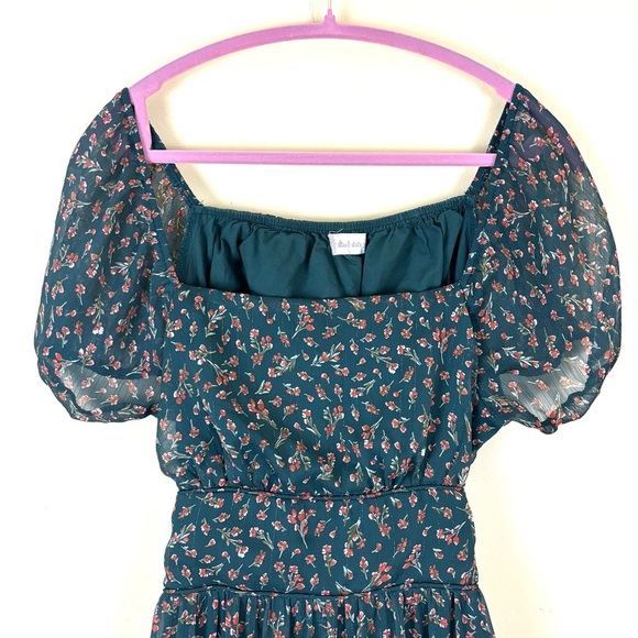 Altar'd State Green Floral Square Neck Prairie Peasant Fit N Flare Dress (L) - Picture 9 of 16